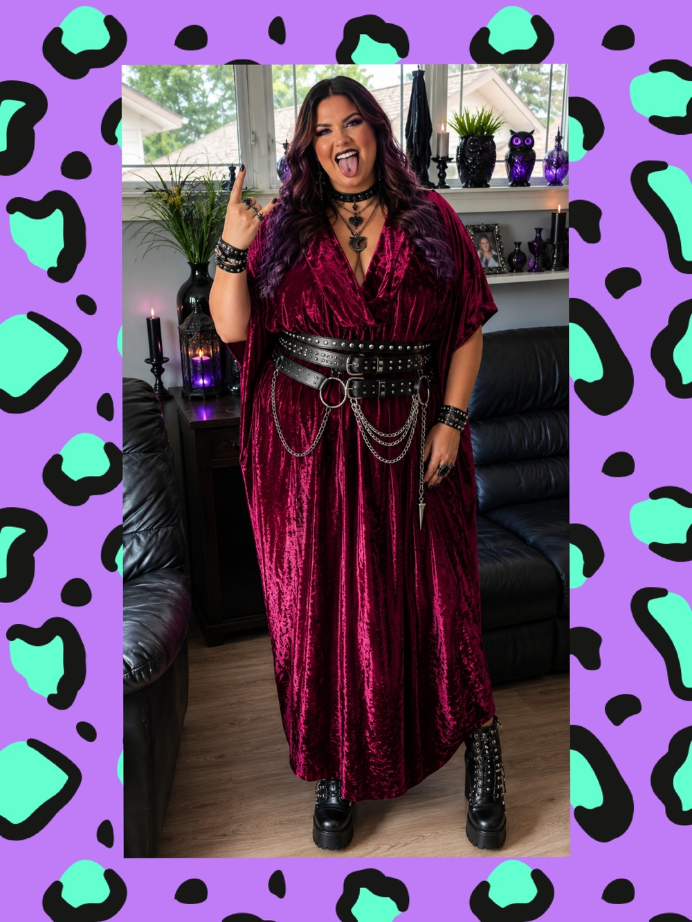 Vintage Penmans Crushed Velvet Caftan Maxi Dress Jewel Magenta One Size 3 to 4XL